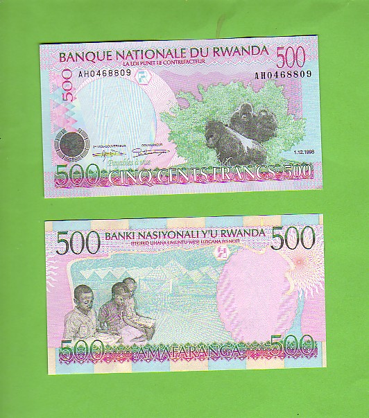 RWANDA - 1st December 1998/500 Francs/Mountain Gorillas