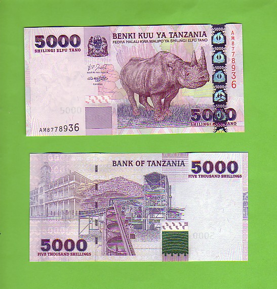 TANZANIA - 5000 Shillings/Rhinocerous