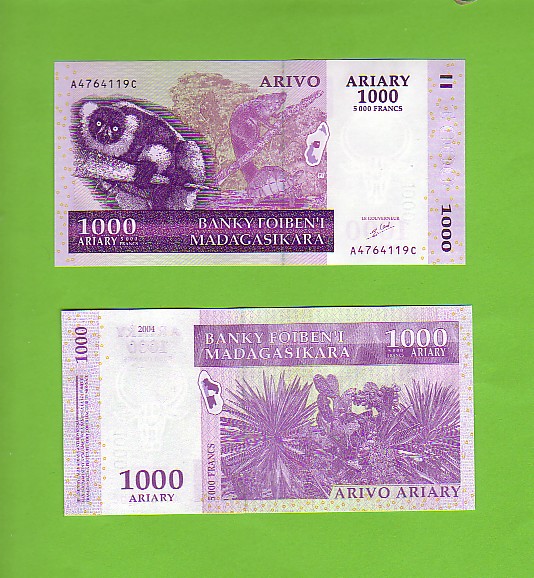 MADAGASCAR - 1000 Ariary/Lemur/Vegetation/2004